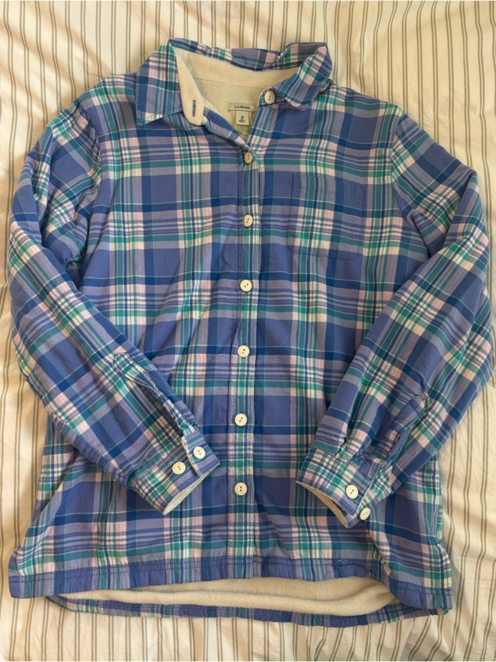 L.L. Bean Blue, Teal & Pink Plaid Sherpa lined Flannel Shirt